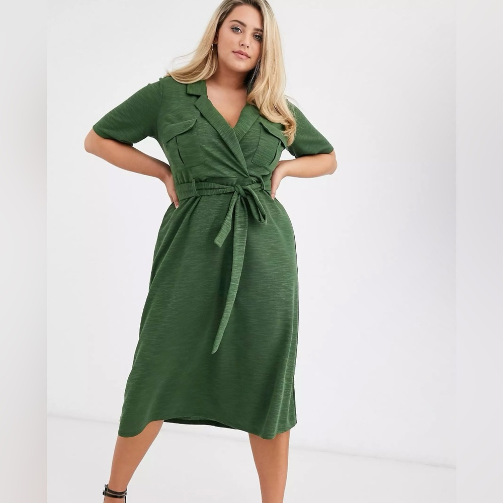 ASOS DESIGN Curve Midi Belted Shirt Dress